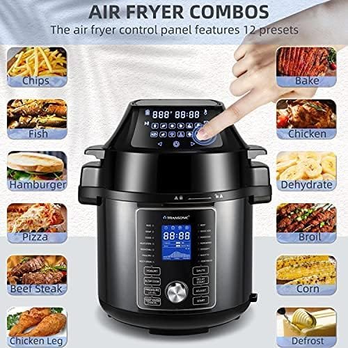Transonic OPA160 Pressure Cooker Air Fryer Combo, 6 Quart 1500W Multi Cooker , All in 1 Pressure Cooker with Air Fryer Lid, Large LED Display, Black Metallic - Image 5