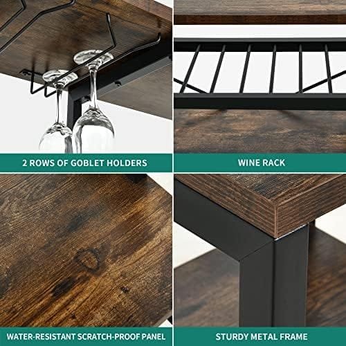 YITAHOME Kitchen Microwave Stand Bakers Rack, Coffee Bar Wine Storage Utility Shelves for Liquor Glasses Pantry Appliance Spice Pot Pan Freestanding Tall w Power Outlet Mug Holder 39", Rustic - Image 5