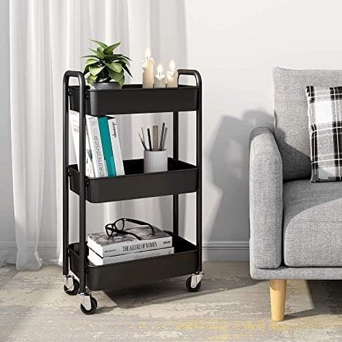 CAXXA 3-Tier Rolling Metal Storage Organizer - Mobile Utility Cart, Kitchen Cart with Caster Wheels (Black) - Image 10
