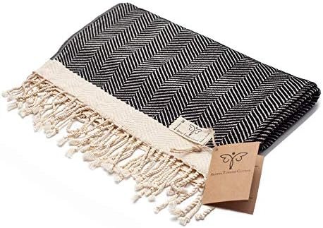 SMYRNA TURKISH COTTON Herringbone Series Hand Towels-Set of 2|16 x 40 in|100% Turkish Cotton|Large, Soft Hand and Head Towels for Bathroom, Kitchen|Don't Shrink|Premium Luxury - Black - Image 8