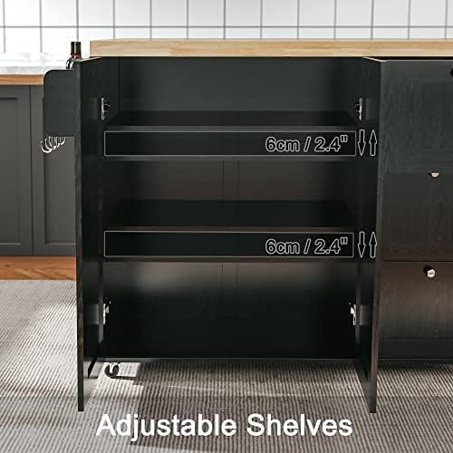 IRONCK Rolling Kitchen Island Cart with Drop-Leaf Countertop, Barn 3Drawers, Barn Door Style Cabine,Thicker Rubberwood Top, Spice Rack, on Wheels, for Kitchen and Dining Room, Black - Image 5