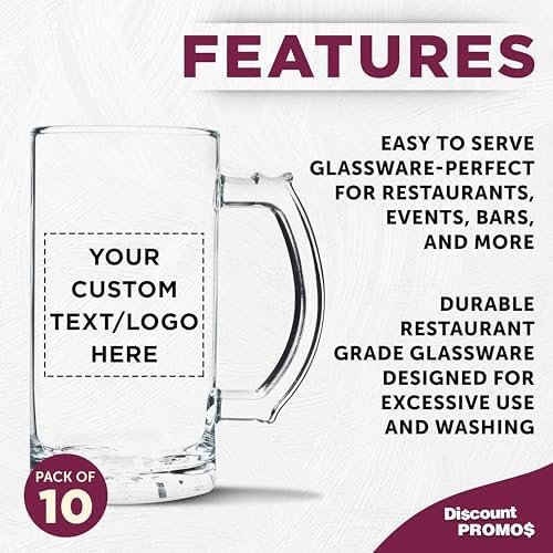 DISCOUNT PROMOS Custom Glass Beer Mug 16 oz. Set of 10, Personalized Bulk Pack - Great for Wedding Favors, Groomsmen Gifts, Birthday Gifts - Clear - Image 3