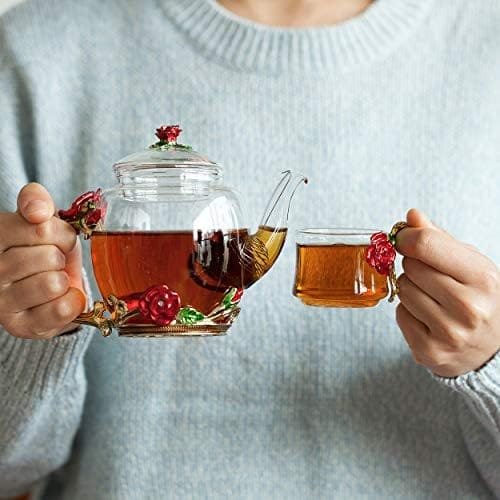 BTaT- Small Glass Tea Set, 2 Fancy Cups, Tea Pot Glass, Tea Kettle Set, Tea Pot, Glass Teapot, Tea Set for Adults, Glass Tea Kettle, Glass Tea Cup, Pretty Tea Cup, Teapot, Fancy Tea Cup, Fancy Tea Set - Image 9