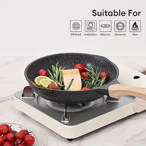 JEETEE Nonstick Pan, Nonstick Stone Frying Pan, Nonstick Omelette Skillet with Soft Touch Handle, 3-Piece Cookware Set Induction Compatible -8 Inch-9.5 Inch-11 Inch, Grey - Image 5