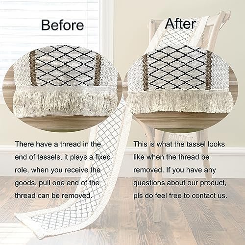 Table Runner, Boho Table Runner Cotton Linen Table Decorations, Farmhouse Table Runners with Tassels for Bohemian Wedding Bridal Shower Rustic Home Dining Table (Black/Grid/A, 12x72) - Image 8
