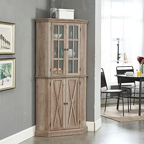 Home Source Enclosed Coner Storage Cabinet 69" Tall Bookshelf or Display Cabinet,Stone Grey. - Image 2