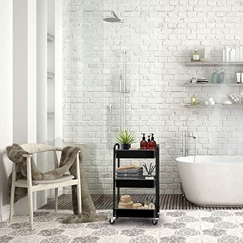 CAXXA 3-Tier Rolling Metal Storage Organizer - Mobile Utility Cart, Kitchen Cart with Caster Wheels (Black) - Image 5