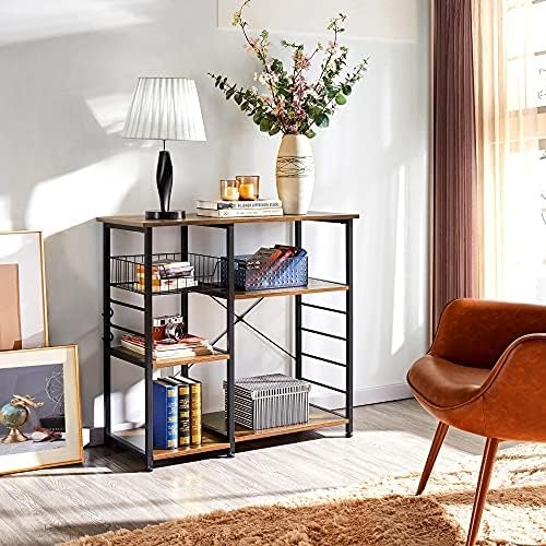 Yaheetech 4-Tier Kitchen Baker's Rack, Coffee Bar Microwave Stand Cart with Wire Basket & 6 Side Hooks, Kitchen Organizer Shelf for Spices/Utensils Foods, Rustic Brown - Image 9