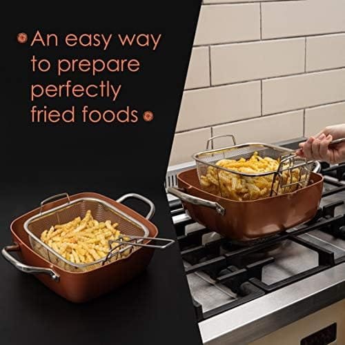 Moss & Stone Copper 7 pcs Set Chef Cookware Non Stick Pan, Deep Square Pan, Round Pot, Fry Basket, Steamer Tray, Dishwasher & Oven Safe, 5 Quart Copper Pot Set, Copper Induction Cookware Set - Image 8