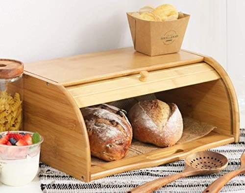 Lawei Bamboo Bread Box, Large Natural Roll Top Wood Bread Box, Countertop Bread Storage Bin, Bread Boxes Holder for Kitchen Food Storage, No Assembly Required - Image 5