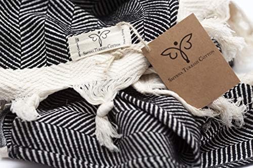 SMYRNA TURKISH COTTON Herringbone Series Hand Towels-Set of 2|16 x 40 in|100% Turkish Cotton|Large, Soft Hand and Head Towels for Bathroom, Kitchen|Don't Shrink|Premium Luxury - Black - Image 3