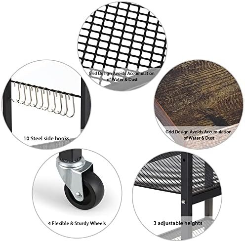 Microwave Oven Stand, Kitchen Baker's Rack 3-Tier Mesh Kitchen Storage Cart with Metal Frame Industrial Wood Accent Furniture for Living Room, Bedroom, Kitchen - Rustic Brown - Image 6