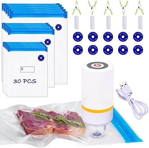 Sous Vide Bags, 42 PCS Electric Food Vacuum Sealer Set for Anova, Joule Cookers -30 PCS Reusable Storage Sealer Bags,5 Clips & 5 Sealing Clips, Rechargeable - Image 2