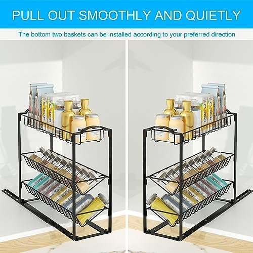 Pull Out 3-Tier Spice Rack - Sliding Organizer for Kitchen Cabinets, Under Sink Shelf, Slide Out Racks for Storage, Cabinet Organization in Kitchen, Heavy Duty Slide Out Seasoning Kitchen Organizer. - Image 10