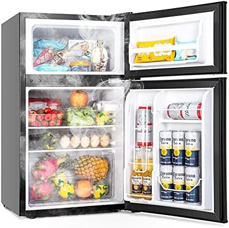 Euhomy Mini Fridge with Freezer, 3.2 Cu.Ft Mini refrigerator with freezer, Dorm fridge with freezer 2 door For Bedroom/Dorm/Apartment/Office - Food Storage or Cooling Drinks(Black). - Image 3