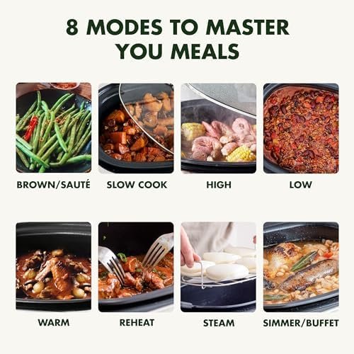 GreenPan Elite 8-in-1 Programmable 6QT Electric Slow Cooker,Dishwasher Safe Lid & Removable Crock, PFAS-Free Healthy Ceramic Nonstick Multi-Cooker,Sear, Sauté/Brown,Steam Basket,Roast, Cream White - Image 5
