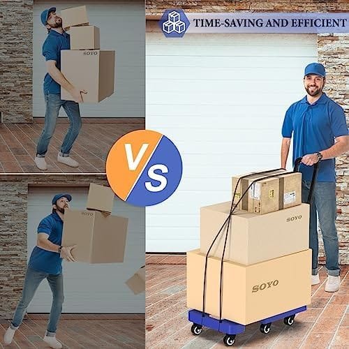 SOYO Folding Hand Truck, 500lbs Heavy Duty Dolly, Portable 6 Wheels Collapsible Luggage Cart with 2 Elastic Ropes for Moving, Travel, Shopping, House Office Use, Blue - Image 7