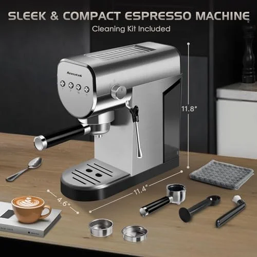 Seeutek Espresso Machine, 20 BAR Espresso Maker with Milk Frother Steam Wand, Compact Espresso Coffee Machine with 30oz Removable Water Tank, 1350W, Cappuccino/Latte Machine for Home - Image 7