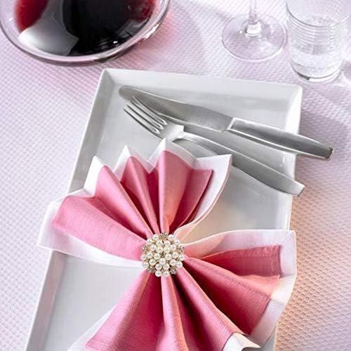 Elegant Pearls Napkin Rings Set of 12,Napkin Holder Ring Metal Buckles for Table Setting Decor at Thanksgiving,Christmas,Valentine's,Wedding,Parties,Holiday-Gold Ring White Pearls Bling Rhinestones. - Image 9