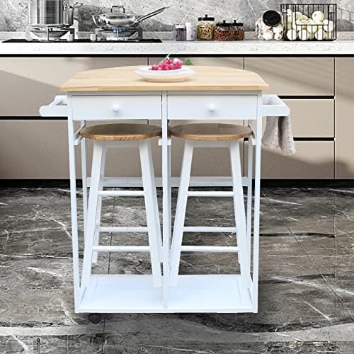 Dining Table for 2, Drop Leaf Tables for Small Spaces, Foldable Kitchen Table, Space Saving Folding Breakfast Cart Bar Table Chairs Set, Kitchen Trolley Island On Wheels for Bar, Restaurant, HOM (D) - Image 2