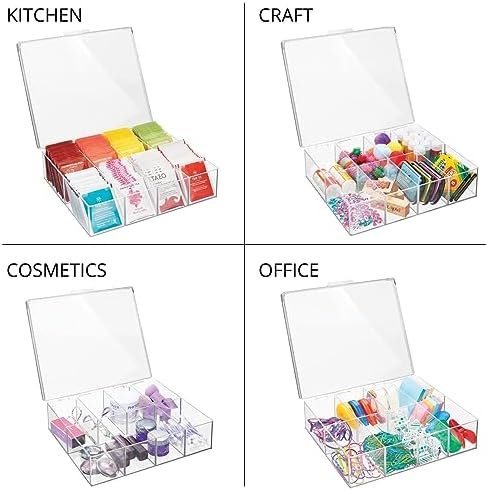 mDesign Plastic Tea Bag Divided Storage Organizer Container Box with Hinge Lid for Kitchen Cabinet, Countertop, Pantry, Holds Tea Bags, Seasoning Packets, Condiments, 8 Sections, Clear - Image 8