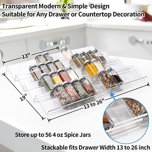 Clear Acrylic Spice Drawer Organizer, 4 Tier- 2 Set Expandable From 13" to 26" Seasoning Jars Drawers Insert, Kitchen Spice Rack Tray for Drawer/Countertop (Jars not included) - Image 4