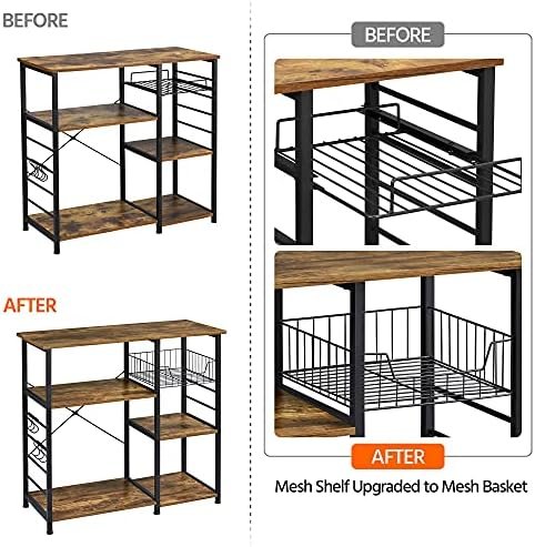 Yaheetech 4-Tier Kitchen Baker's Rack, Coffee Bar Microwave Stand Cart with Wire Basket & 6 Side Hooks, Kitchen Organizer Shelf for Spices/Utensils Foods, Rustic Brown - Image 6