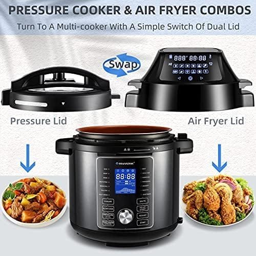 Transonic OPA160 Pressure Cooker Air Fryer Combo, 6 Quart 1500W Multi Cooker , All in 1 Pressure Cooker with Air Fryer Lid, Large LED Display, Black Metallic - Image 3