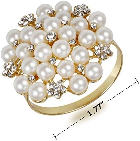 Elegant Pearls Napkin Rings Set of 12,Napkin Holder Ring Metal Buckles for Table Setting Decor at Thanksgiving,Christmas,Valentine's,Wedding,Parties,Holiday-Gold Ring White Pearls Bling Rhinestones. - Image 8