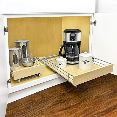 LYNK PROFESSIONAL® SELECT™ Pull Out Cabinet Organizer - Lifetime Limited Warranty- Slide Out Drawers for Kitchen Cabinets - Sliding Pantry Shelves - Roll Out Shelf for Pots, Pans 14" x 21" Wood-Chrome - Image 7