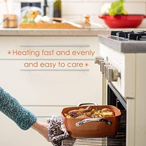 Moss & Stone Copper 7 pcs Set Chef Cookware Non Stick Pan, Deep Square Pan, Round Pot, Fry Basket, Steamer Tray, Dishwasher & Oven Safe, 5 Quart Copper Pot Set, Copper Induction Cookware Set - Image 7