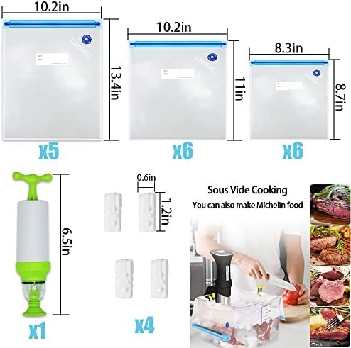 Sous Vide Bags 22 Pack Reusable Vacuum Food Storage Bags Kit, with 3 Sizes Vacuum Food Bags,1 Hand Pump, 4 Sealing Clips for Food Storage and Sous Vide Cooking - Image 3