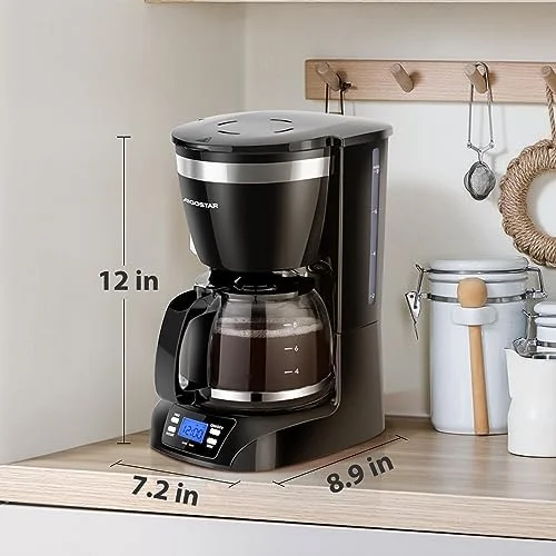 Aigostar Programmable Coffee Maker, 8 Cup Coffee Maker with Glass Carafe, Auto Pause Electric Coffee Maker, Auto Keep Warm Drip Coffee Maker with Permanent Filter, Black - Image 8