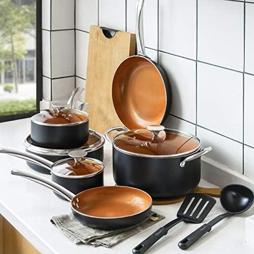 MICHELANGELO Pots and Pans Set 12 Pieces, Nonstick Copper Cookware Set with Ceramic Interior, Essential Copper Pots and Pans Set Nonstick, Ceramic Cookware Set 12 Piece with Spatula & Spoon - Image 3