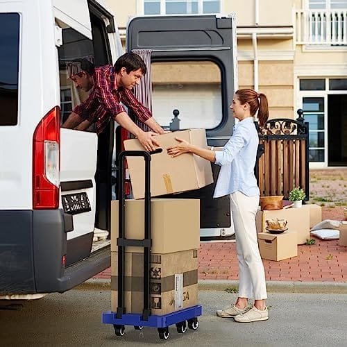 SOYO Folding Hand Truck, 500lbs Heavy Duty Dolly, Portable 6 Wheels Collapsible Luggage Cart with 2 Elastic Ropes for Moving, Travel, Shopping, House Office Use, Blue - Image 8