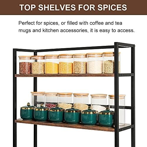 Iwell Kitchen 6-Tier Baker's Rack, Microwave Stand, Coffee Bar Cabinet with Wine Rack, Utility Storage Shelf for Living Room, Dining Room, Vintage Brown - Image 6