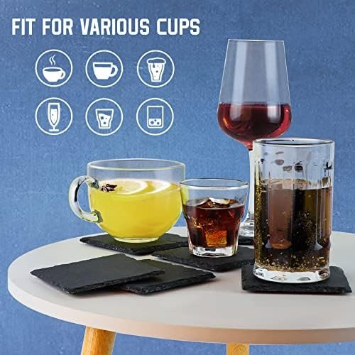 Slate Drink Coasters with Metal Holder, GOH DODD 4 Inch 8 Pieces Black Stone Coasters Bulk Cup Coaster Set for Bar Kitchen Home Apartment, Square - Image 5