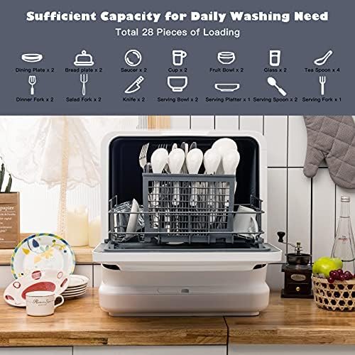 COSTWAY Portable Countertop Dishwasher, Compact Dishwasher with 7.5 L Built-in Water Tank, 360° Dual Spray Arms, 5 Washing Programs, Air-Dry Function, Child Lock, Mini Dishwasher for Apartment, RV - Image 7