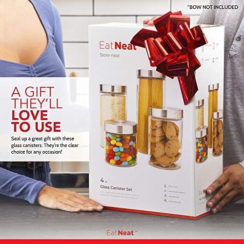 EatNeat 4 Piece Beautiful Glass Kitchen Canisters with Stainless Steel Lids - Premium Glass Food Storage Containers, Versatile Cereal, Flour, Coffee, Snacks Container Jars for Kitchen Organization - Image 6