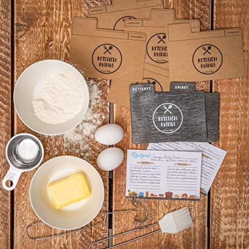 KitchenMania Wood Recipe Box with Cards,Wood Dividers 4x6 Vintage Style Set,100 Double Sided Recipe Cards,100 Recipe Card Protectors, Gift for Grandma Mom Women Wedding Bridal Shower Rustic Black - Image 7