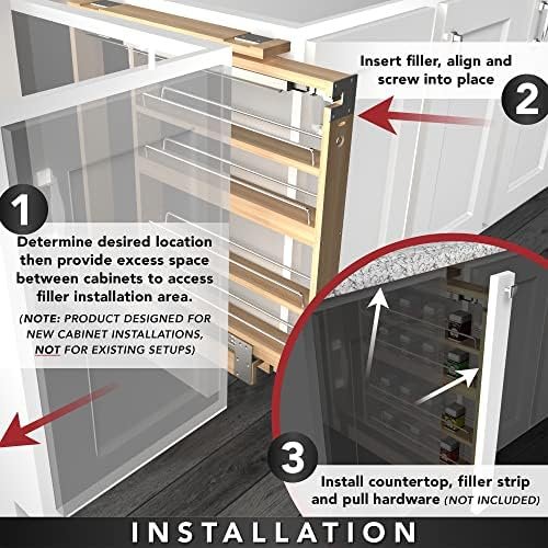 Rev-A-Shelf Pull Out Shelf Organizer for Base Kitchen or Bathroom Cabinets, Wood Filler Pantry Storage or Spice Rack, Maple, 3" x 23" x 30", 432-BF-3C - Image 4