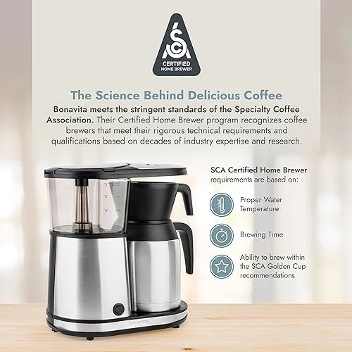 ---Bonavita 8 Cup Coffee Maker, One-Touch Pour Over Brewing with Thermal Carafe, SCA Certified, Stainless Steel (BV1900TS) - Image 4