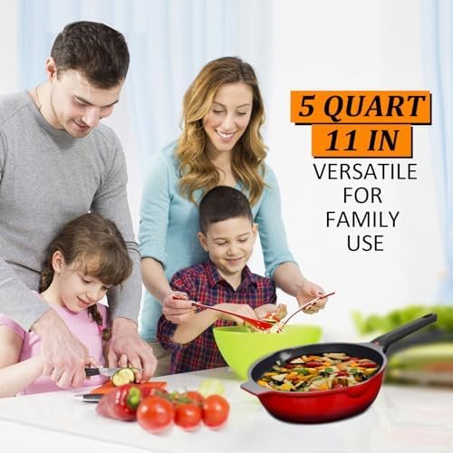 Non Stick Frying Pan with Lid, 11 IN 100% PFOA Free Saute Pan for Cooking, 5 Quart Food Grade Aluminum Chef Pan for Kitchen, Gas, Stove Top, Induction Deep Pan Easy to Clean, Large Skillet for Gift - Image 7