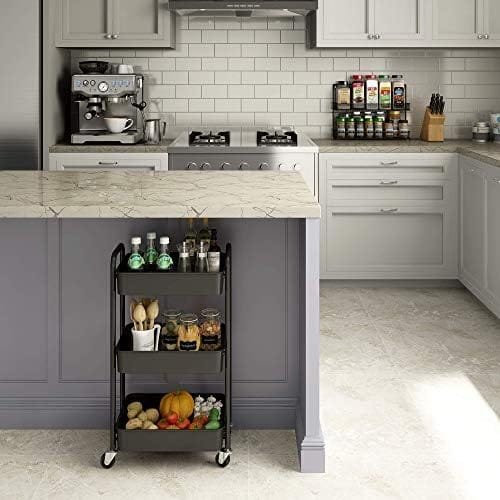 CAXXA 3-Tier Rolling Metal Storage Organizer - Mobile Utility Cart, Kitchen Cart with Caster Wheels (Black) - Image 9