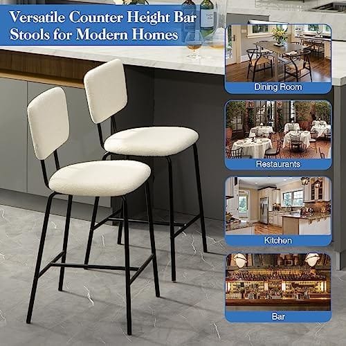 Bar Stools Set of 4 Counter Height Bar Stools : Upholstered Boucle Fabric Bar Stool for Kitchen Bistro Pub Armless Modern Bar Chair with Metal Base for Dining Room Kitchen Island - Image 8