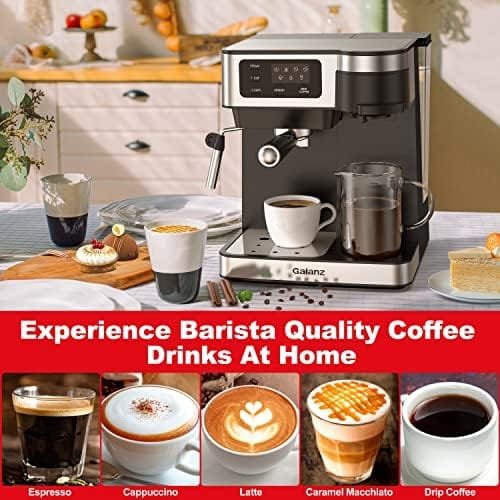 Galanz 2-in-1 Pump Espresso Machine & Single Serve Coffee Maker with Milk Frother, Latte, Cappuccino Machine, 1.2L Removable Water Tank, LED Display Touch Control, Black Stainless Steel Trim - Image 5