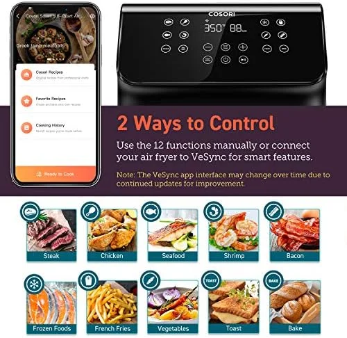 COSORI Pro II Smart Air Fryer 5.8QT, 12 One-Touch Customizable Functions, 3-Way Control, Cookbook and Online Recipes, Dishwasher-Safe Detachable Basket, Works with Alexa & Google Assistant - Image 3