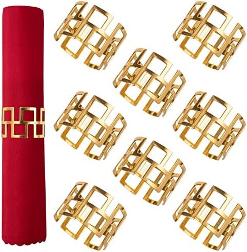 Christmas Napkin Rings- Gold Napkin Holder, Round Metal Xmas Napkin Buckle for Holiday Party Dinner Wedding Dining Table Christmas Decoration (Set of 8) - Image 2