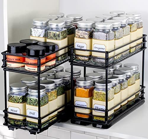 Sakugi Spice Rack Organizer- 2-Pack 2-Tier Pull Out Spice Rack for Kitchen Cabinet, Rustproof & Durable Spice Cabinet Organizer, Spice Organizer, 4.33''W x 10.23''D x 8.54''H - Image 2