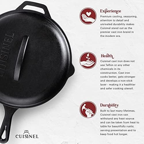 Cuisinel Cast Iron Skillet with Lid - 12"-inch Pre-Seasoned Covered Frying Pan Set + Silicone Handle & Lid Holders + Scraper/Cleaner - Indoor/Outdoor, Oven, Stovetop, Camping Fire, Grill Safe Cookware - Image 4